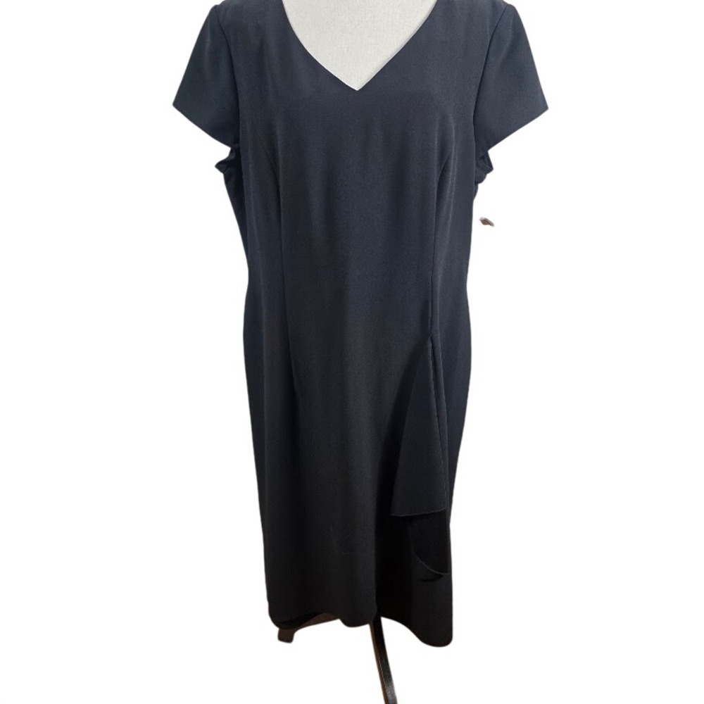 Talbots Sheath Dress Women 18 Black V-Neck Side Ruffle Short Sleeve New - Picture 1 of 9